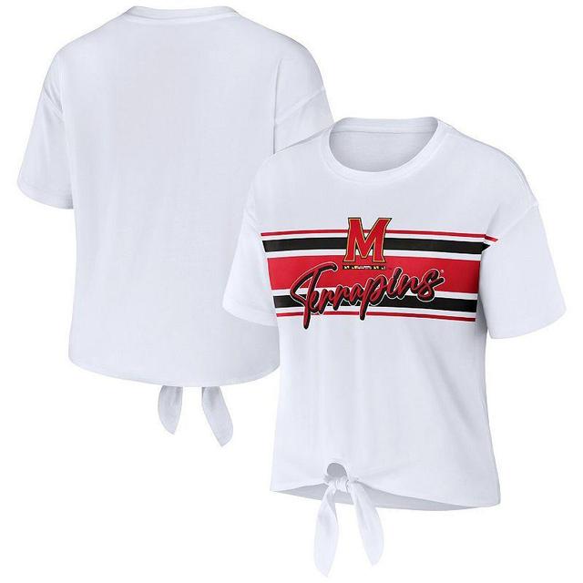 Womens WEAR by Erin Andrews Maryland Terrapins Striped Front Knot Cropped T-Shirt Product Image