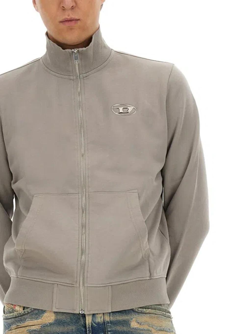 Zip-up Sweatshirt With Metallic Logo In Grey Product Image