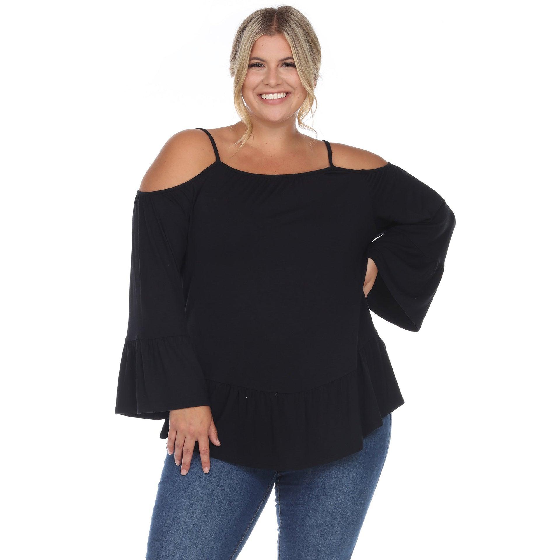 White Mark Plus Size Cold Shoulder Ruffle Sleeve Top Product Image