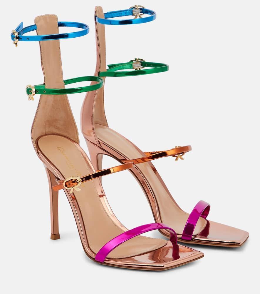 GIANVITO ROSSI 105mm Ribbon Uptown Leather Sandals In Multicolor Product Image