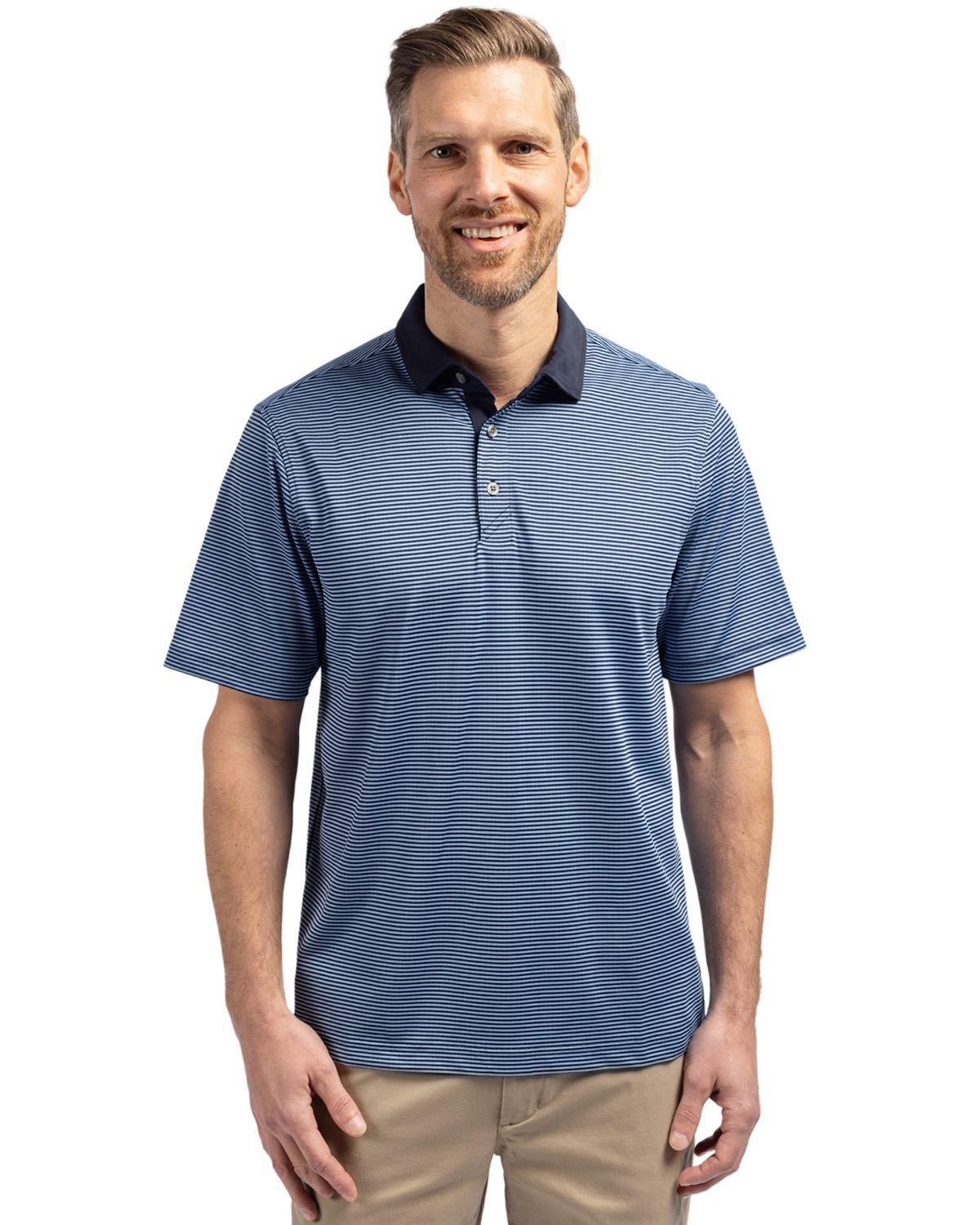 Cutter & Buck Mens Cutter Buck Virtue Eco Pique Micro Stripe Recycled Polo - Atlas Product Image