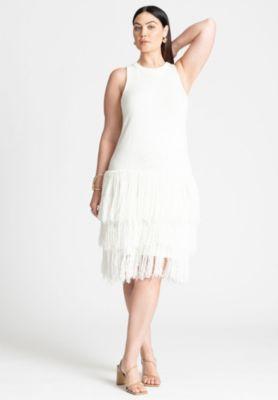 Plus Size Fringe Sweater Mini Dress Product Image