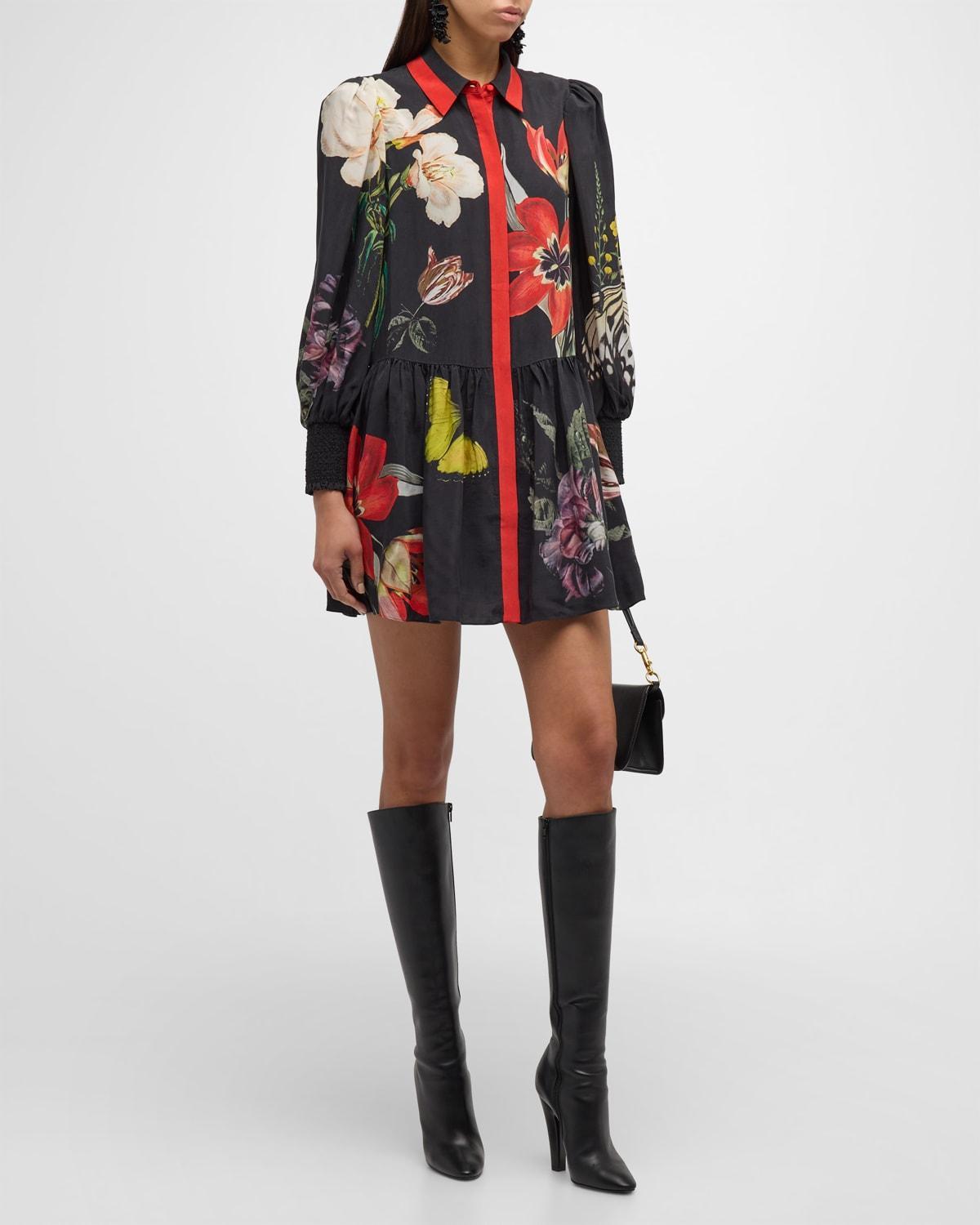 Essential Floral Bertha Blouson-Sleeve Mini Shirtdress Product Image