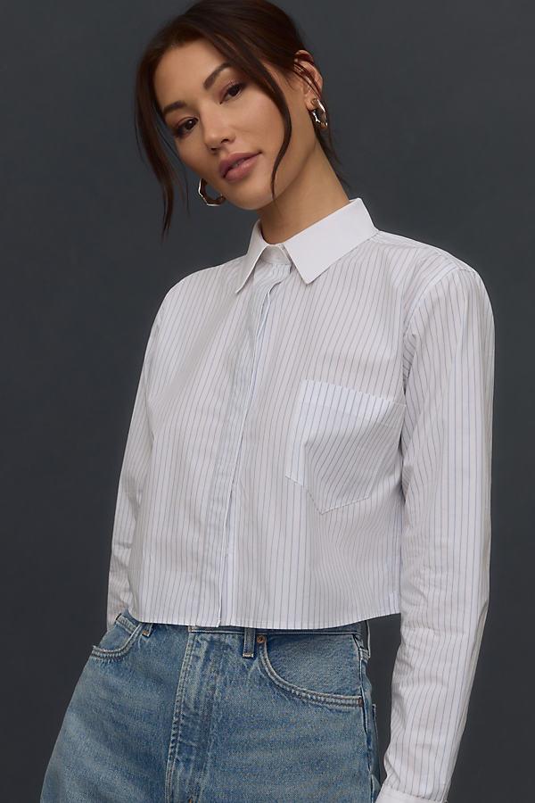 Womens Cropped Poplin Shirt | Good Blue Stripe, Size Large | Good American by Khlo Kardashian Product Image