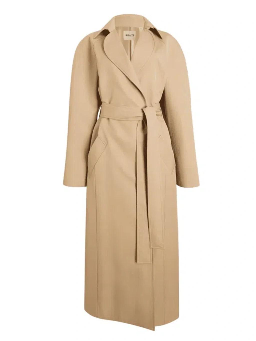 KHAITE Roth Belted Cotton-blend Twill Coat In Beige product image