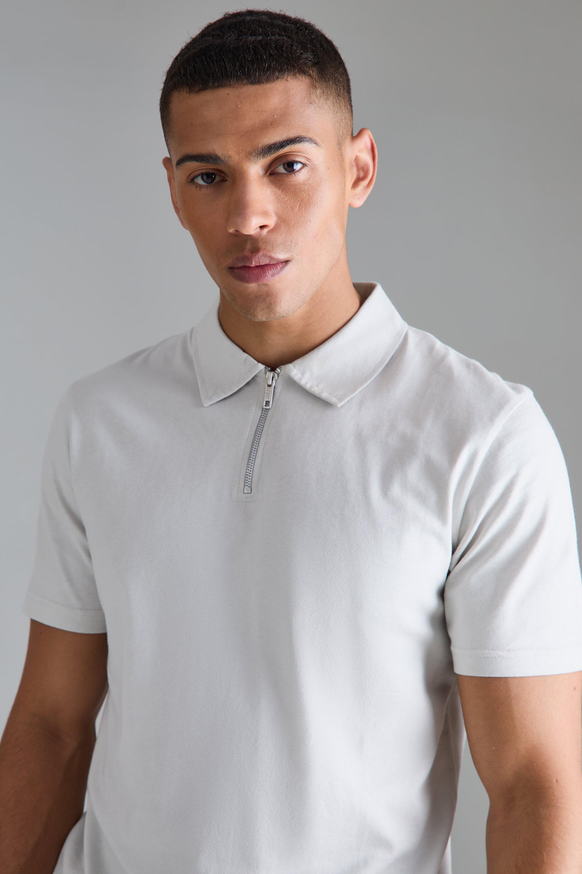 Slim Zip Neck Polo | boohooMAN USA Product Image