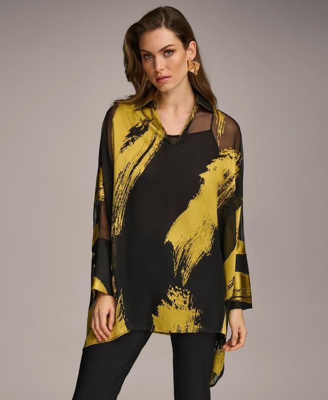 Donna Karan Womens Metallic Print Tunic - Black Product Image