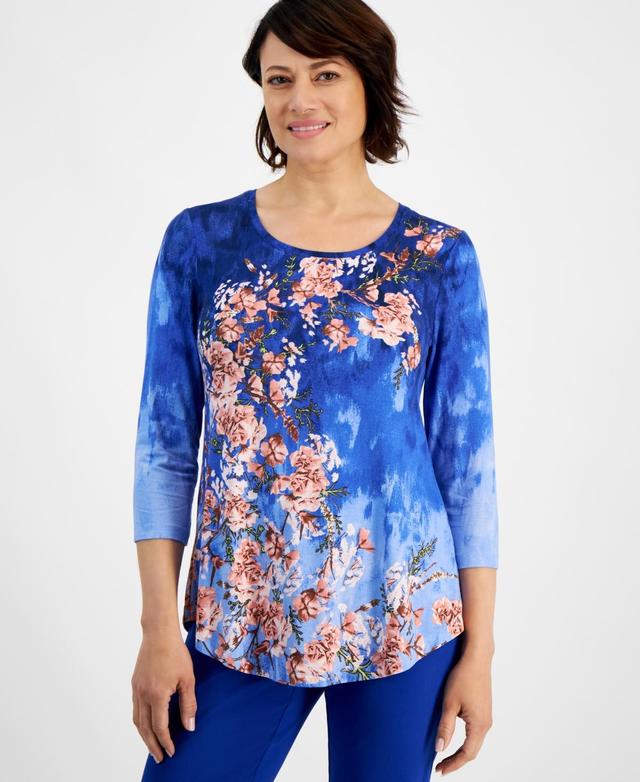 Jm Collection Womens Printed 3/4-Sleeve Top, Created for Macys Product Image