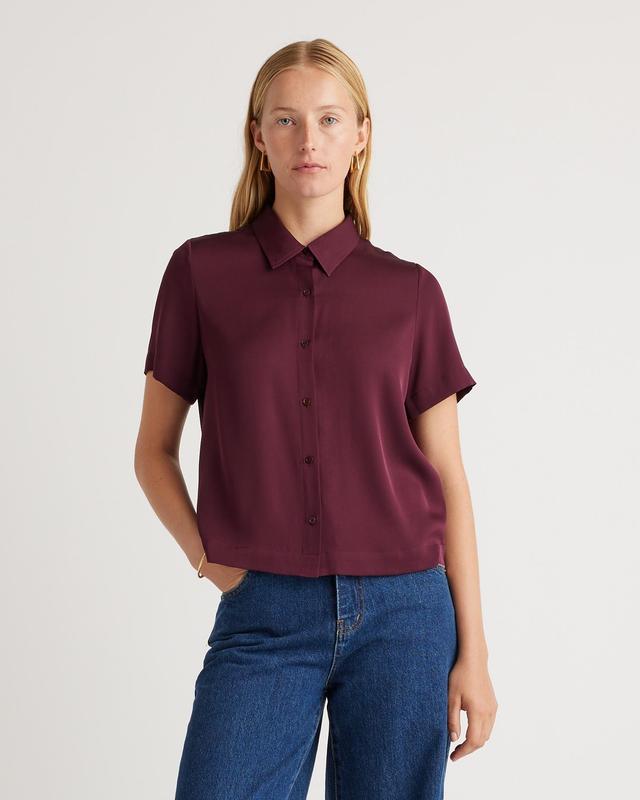 Womens Washable Stretch Short Sleeve Blouse in Wine Tasting,  Size XS by Quince Product Image