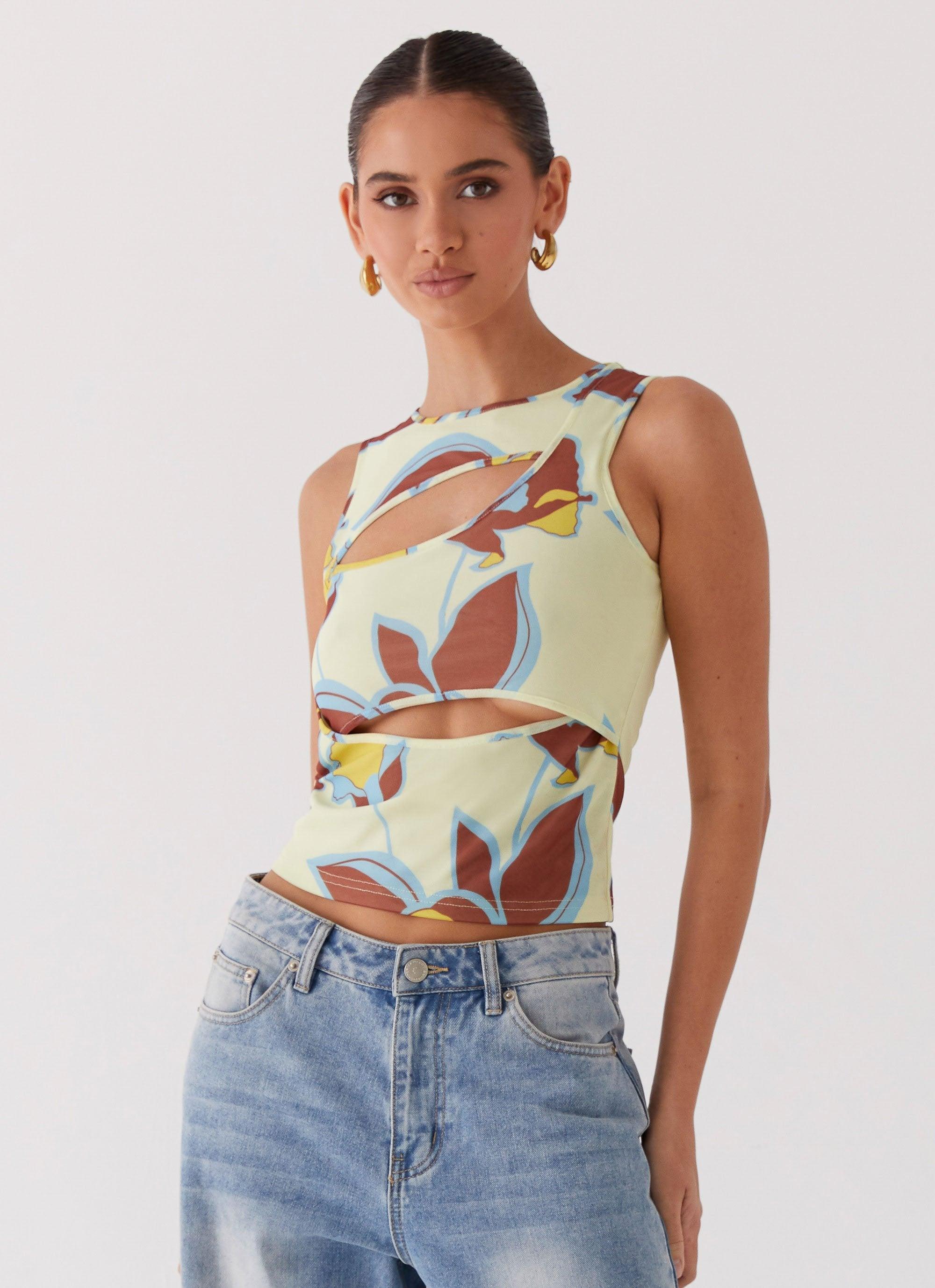 Beyond Cut Out Mesh Top - Primrose Product Image