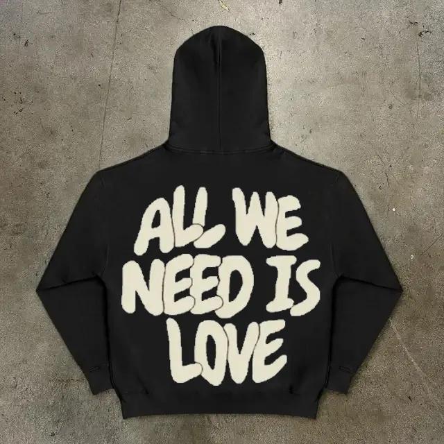 Vintage All We Need Is Love Graphics Pocket Hoodie Product Image