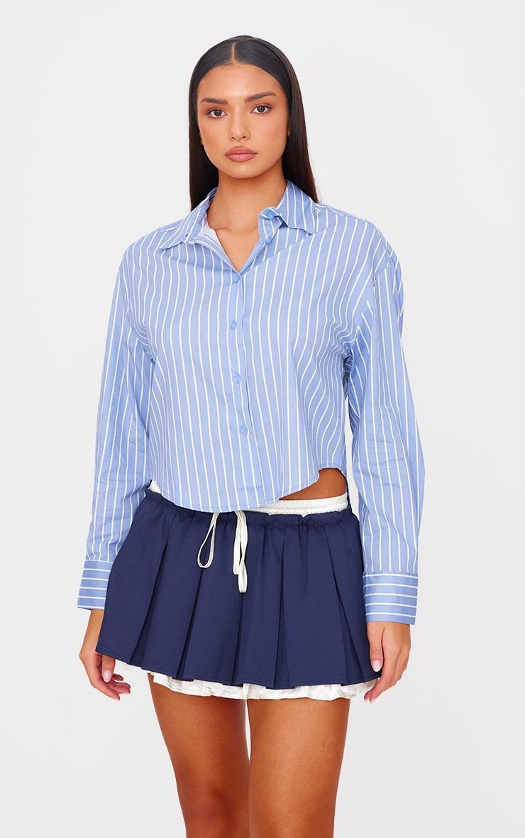 Blue Striped Contrast Collar Shirt Product Image