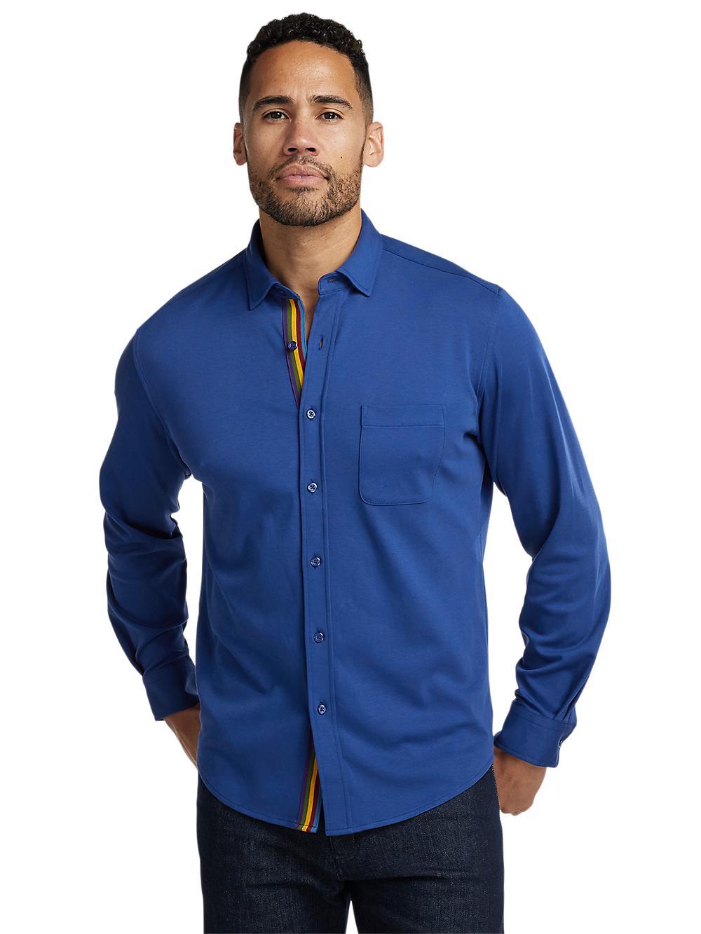 Mercerized Cotton Button Front Polo - Blue Product Image