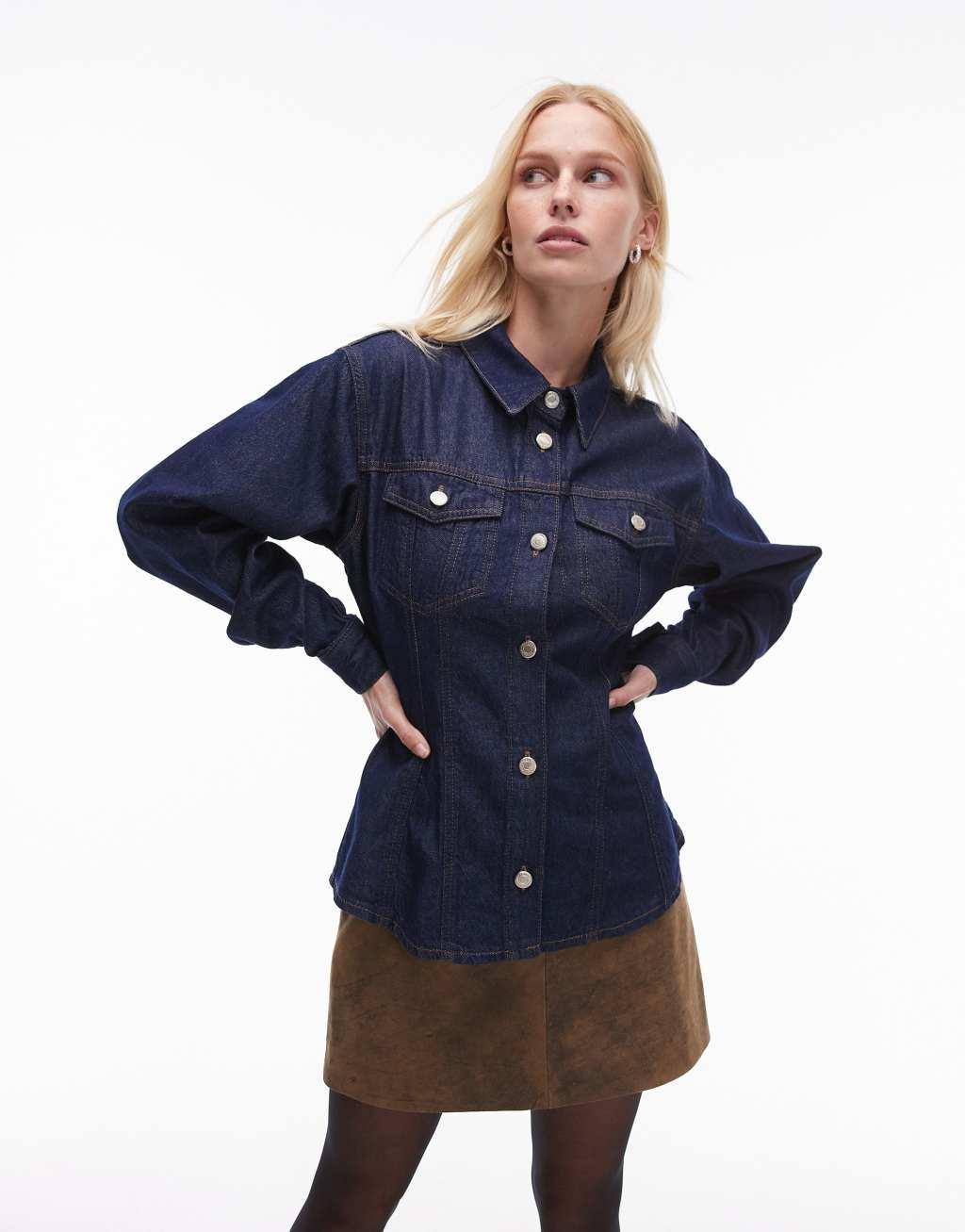 Topshop denim cinch shirt in raw indigo Product Image