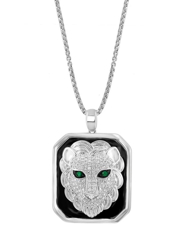 Effy Mens Diamond (1/2 ct. t.w.) & Emerald Accent Black Enamel Lion 22 Pendant Necklace in Sterling Silver Product Image