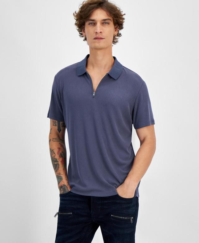 Guess Mens Union Zipper Ribbed Short Sleeve Polo Shirt Product Image