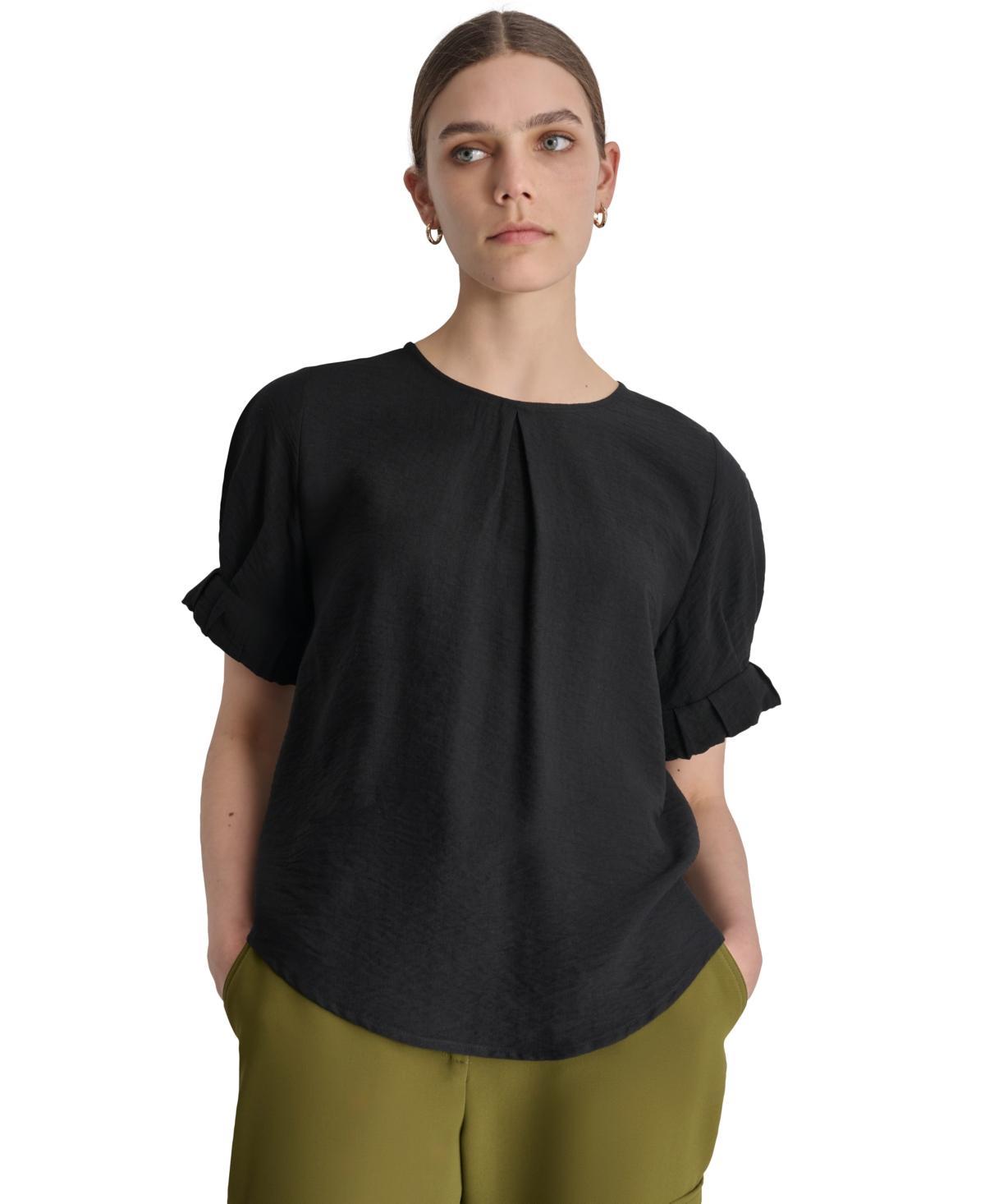 Dkny Womens Puff-Sleeve Pleated Blouse Product Image