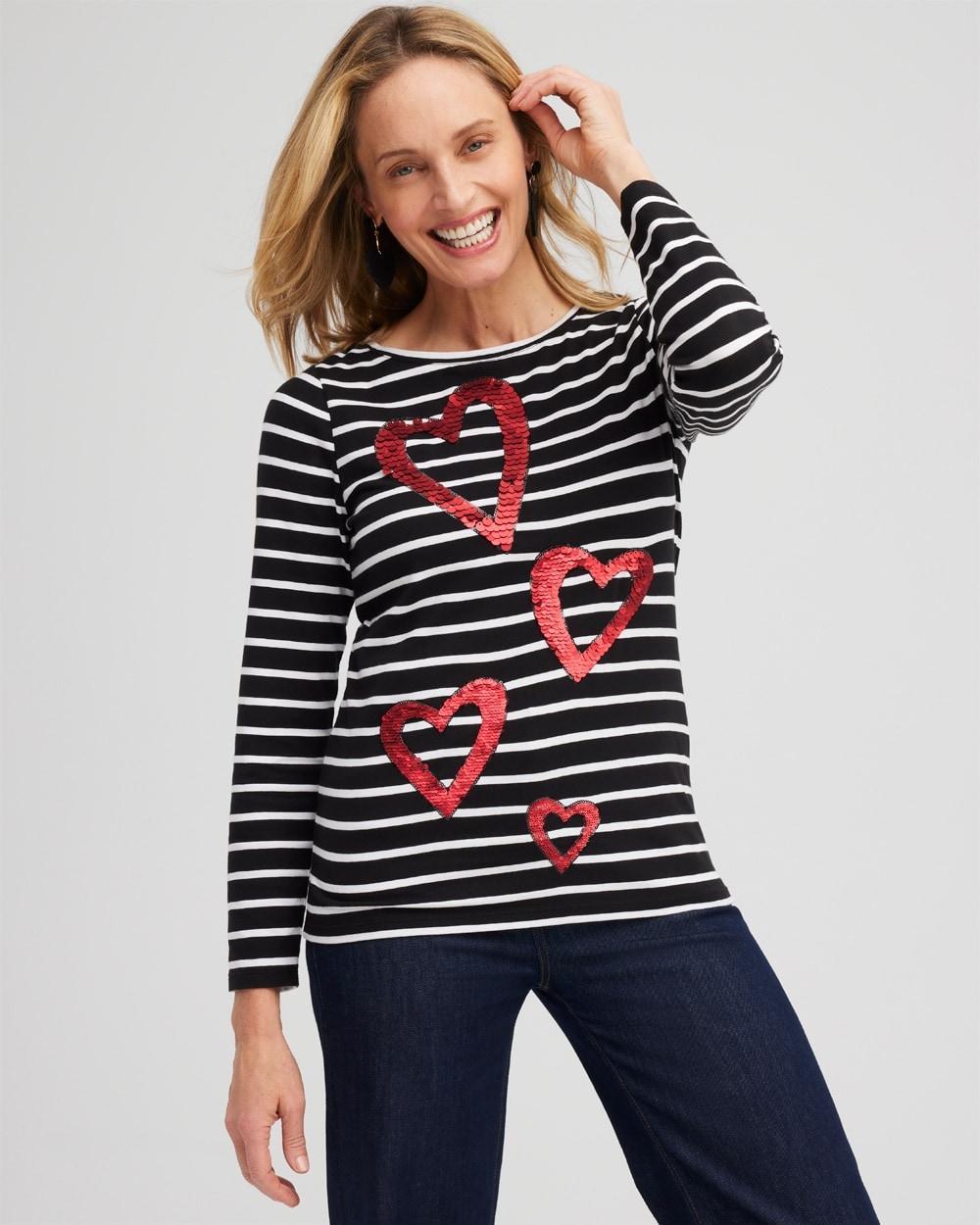 Stripe Sequin Hearts Tee Product Image