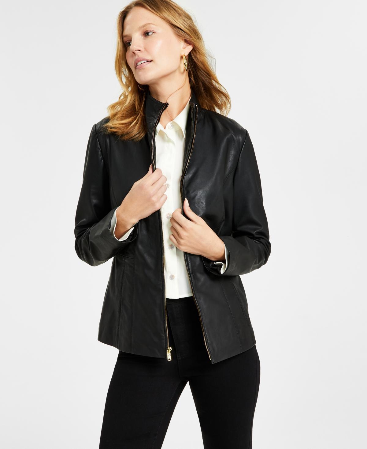 Cole Haan Womens Petite Leather Coat product image