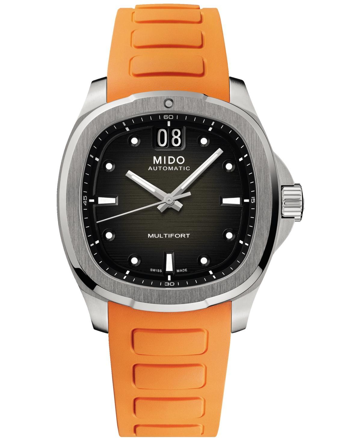 Mido Mens Swiss Automatic Multifort Orange Rubber Strap Watch 41mm - Grey Product Image