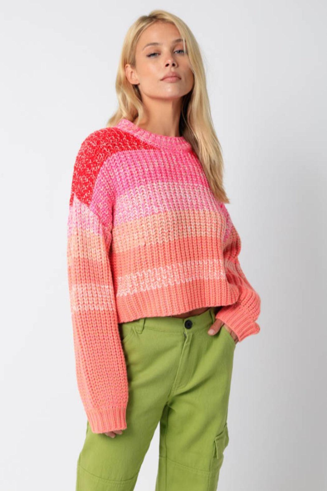 Fushia Marled Striped Sweater Female Product Image