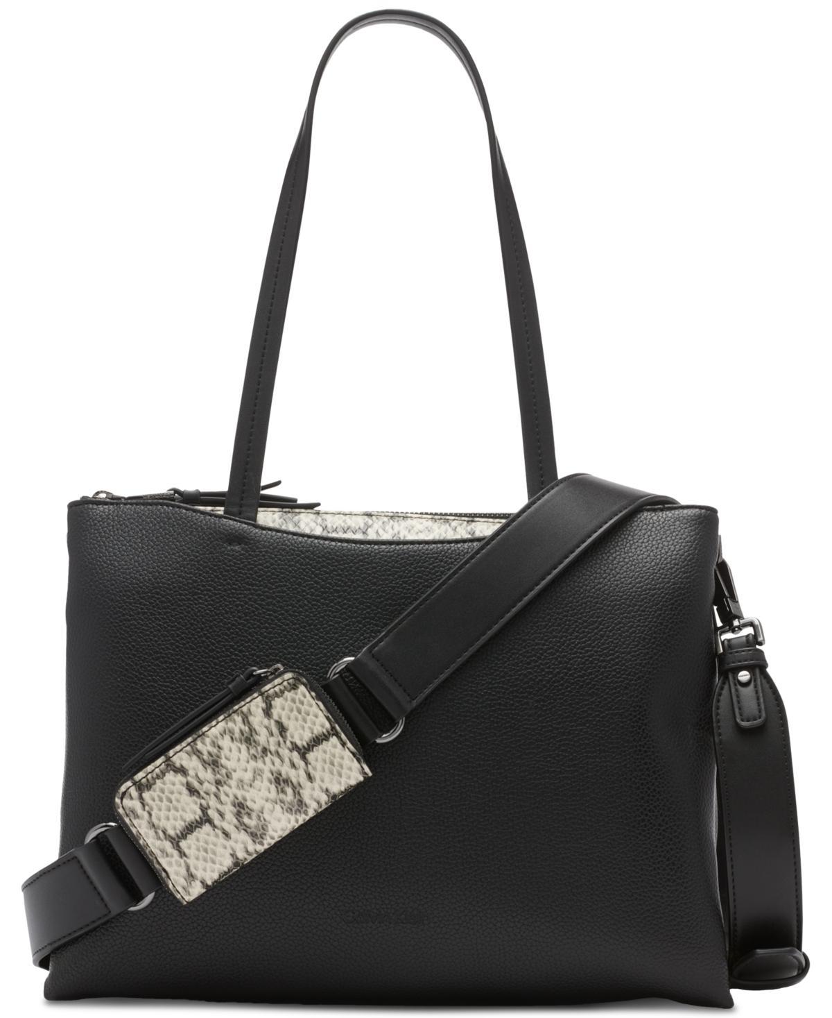 Calvin Klein Chrome Top Zipper Convertible Tote with Zippered Pouch - Cherub White Product Image