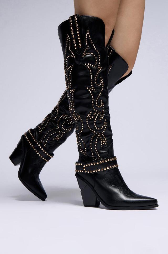 AZALEA WANG MAITIA BLACK EMBELLISHED WESTERN BOOT Product Image