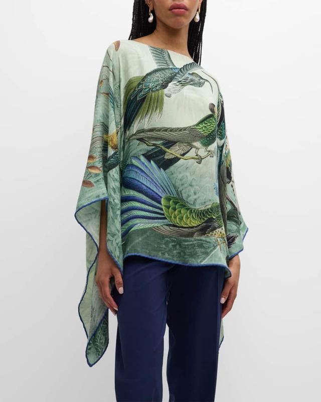 Cashmere & Silk Humming Bird Printed Poncho Product Image