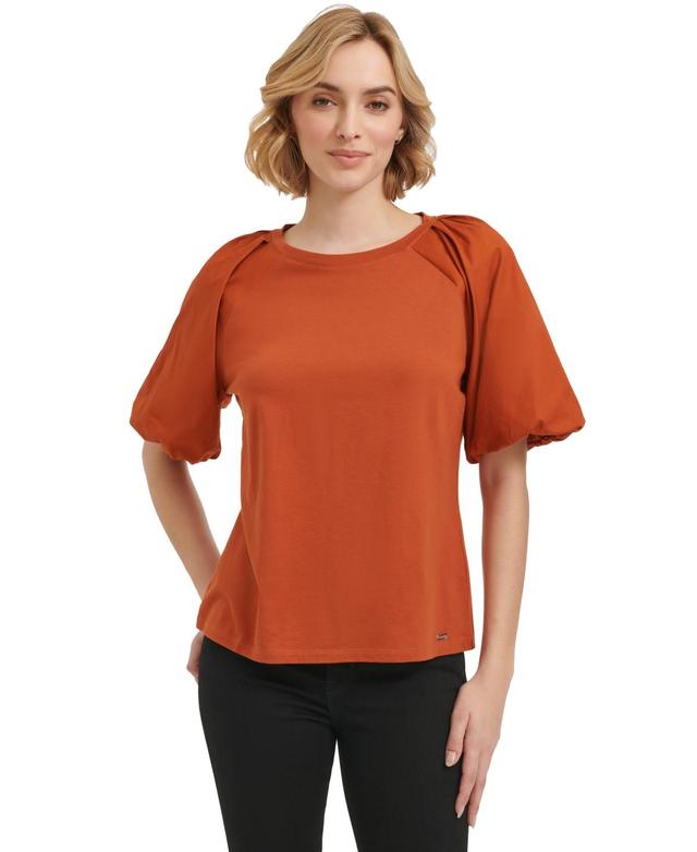 Calvin Klein Womens Mixed Media Puff Sleeve Top Product Image