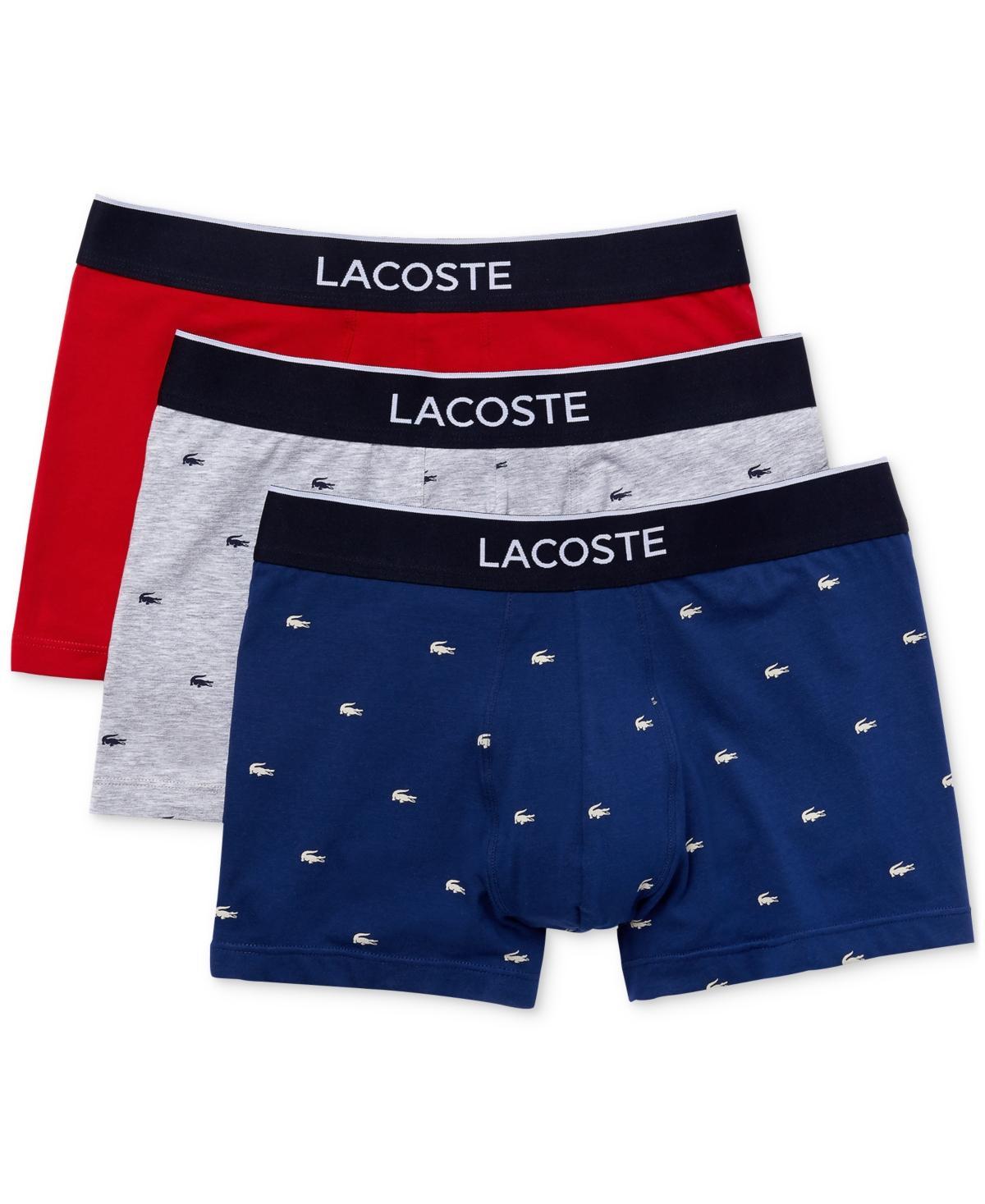 Lacoste Trunks 3-Pack Casual Lifestyle All Over Print Croc (Methylene/Silver Chine/Red) Men's Underwear Product Image