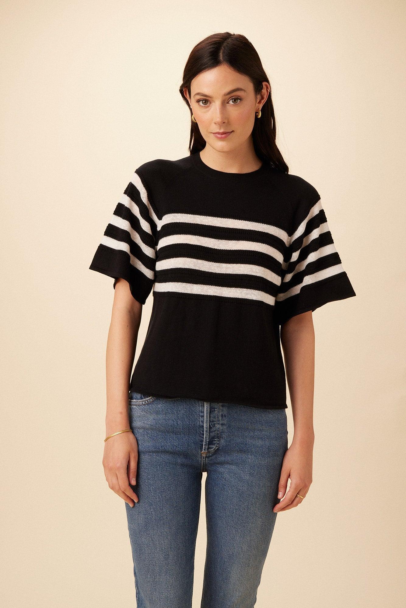 Bonet Organic Cotton Top - Black and Ivory Stripe - ReAmour product image