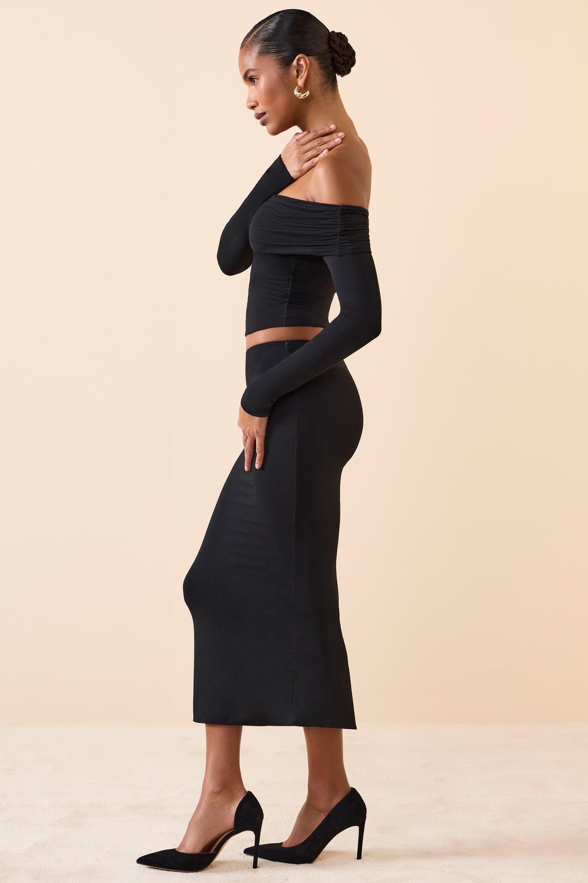 Modal Mid-Rise Midaxi Skirt in Black Product Image