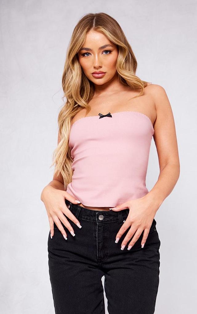 Dusty Pink Stretch Woven Small Bow Detail Tube Top Product Image