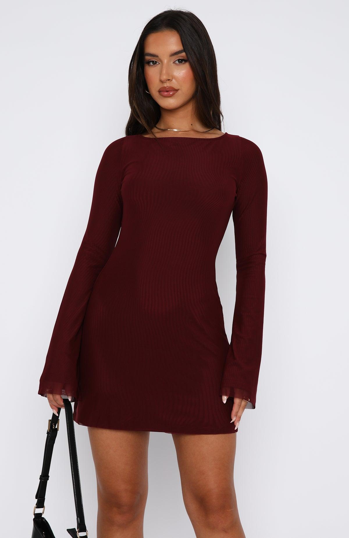 Excuse Me Miss Long Sleeve Mini Dress Wine Product Image