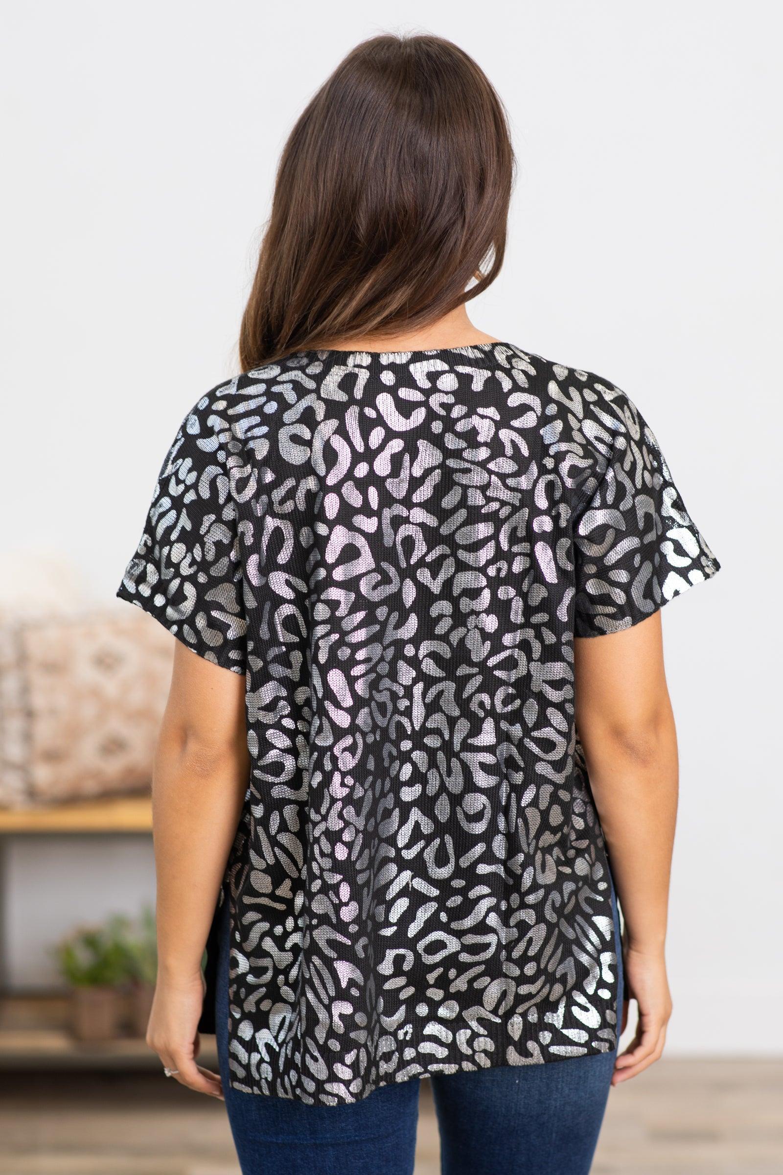 Black and Silver Metallic Animal Print Top Product Image