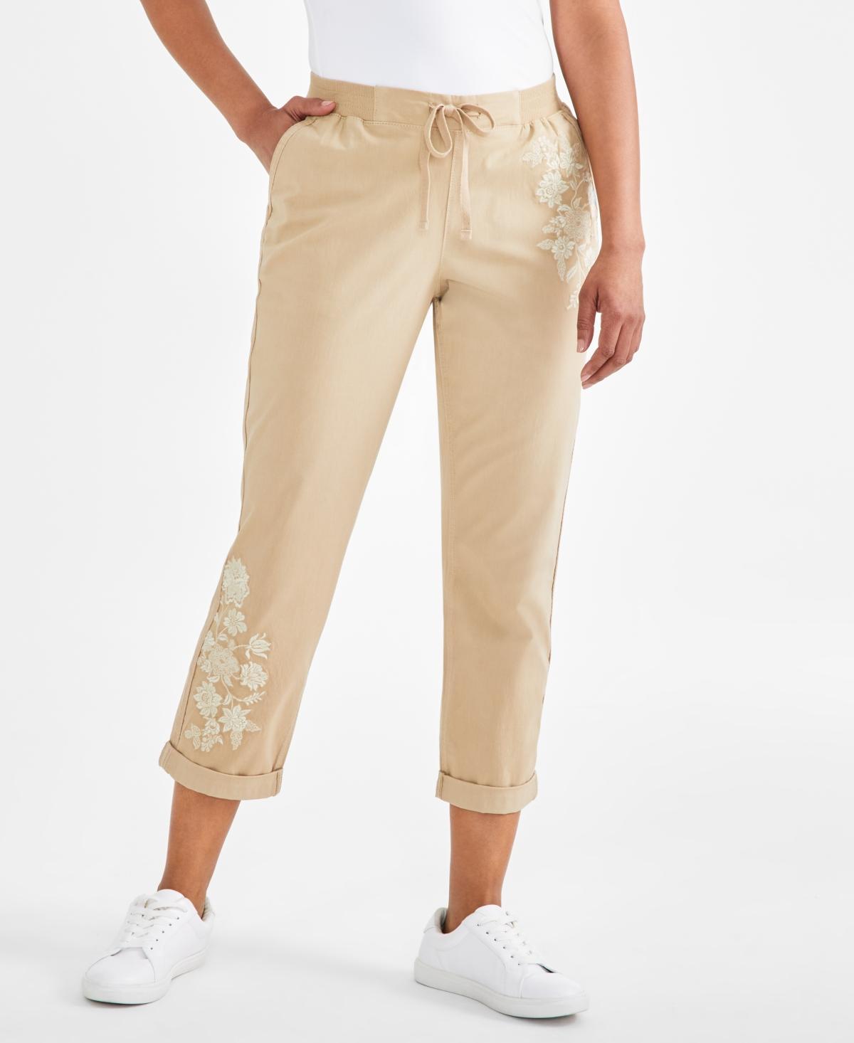 Style & Co Womens Floral-Embroidered Pull-On Pants, Created for Macys Product Image