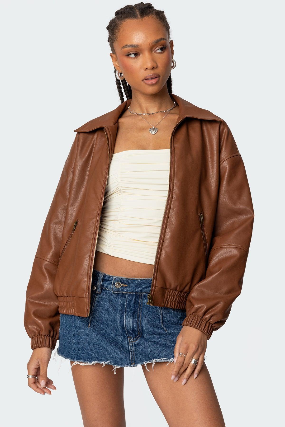 Halley Faux Leather Bomber Jacket Product Image