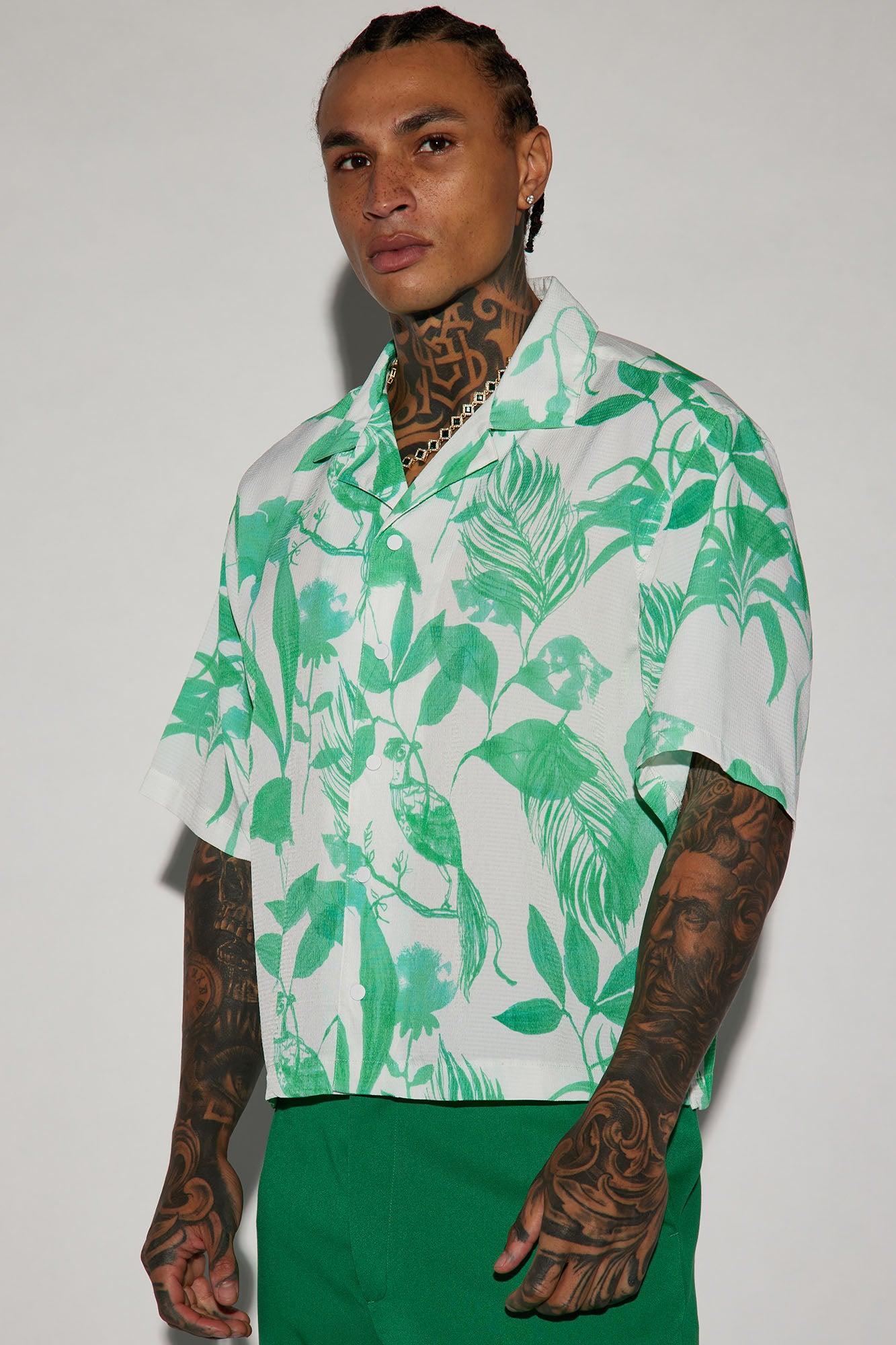 Minted Cropped Button Up Shirt - Green Product Image