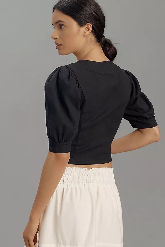 By Anthropologie Puff-Sleeve Scoop-Neck Linen Top Product Image