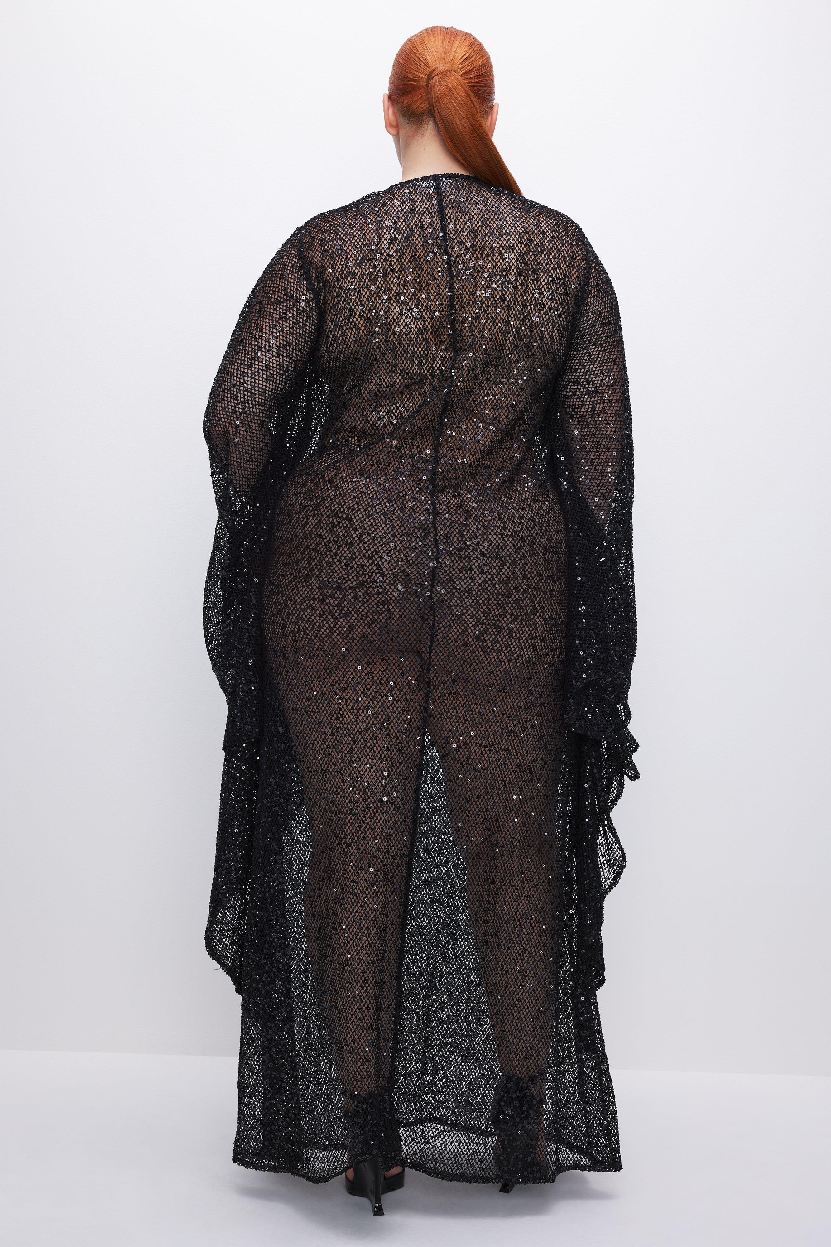 SEQUIN CROCHET CAFTAN | BLACK001 Product Image