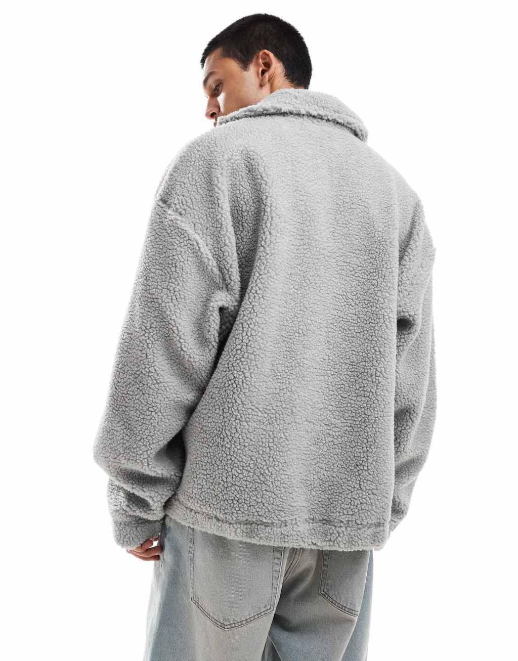 COLLUSION Borg notch neck sweat in gray Product Image