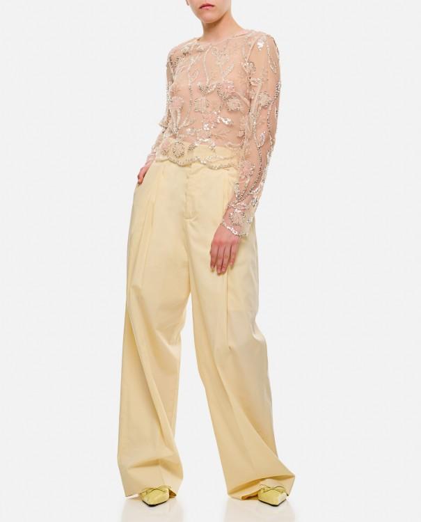 Wide Silk And Cotton Trousers In Light Yellow Product Image