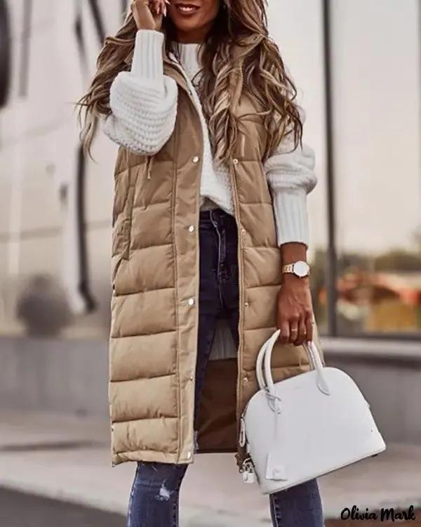 Olivia Mark – Sleeveless hooded quilted jacket with pocket and button Product Image