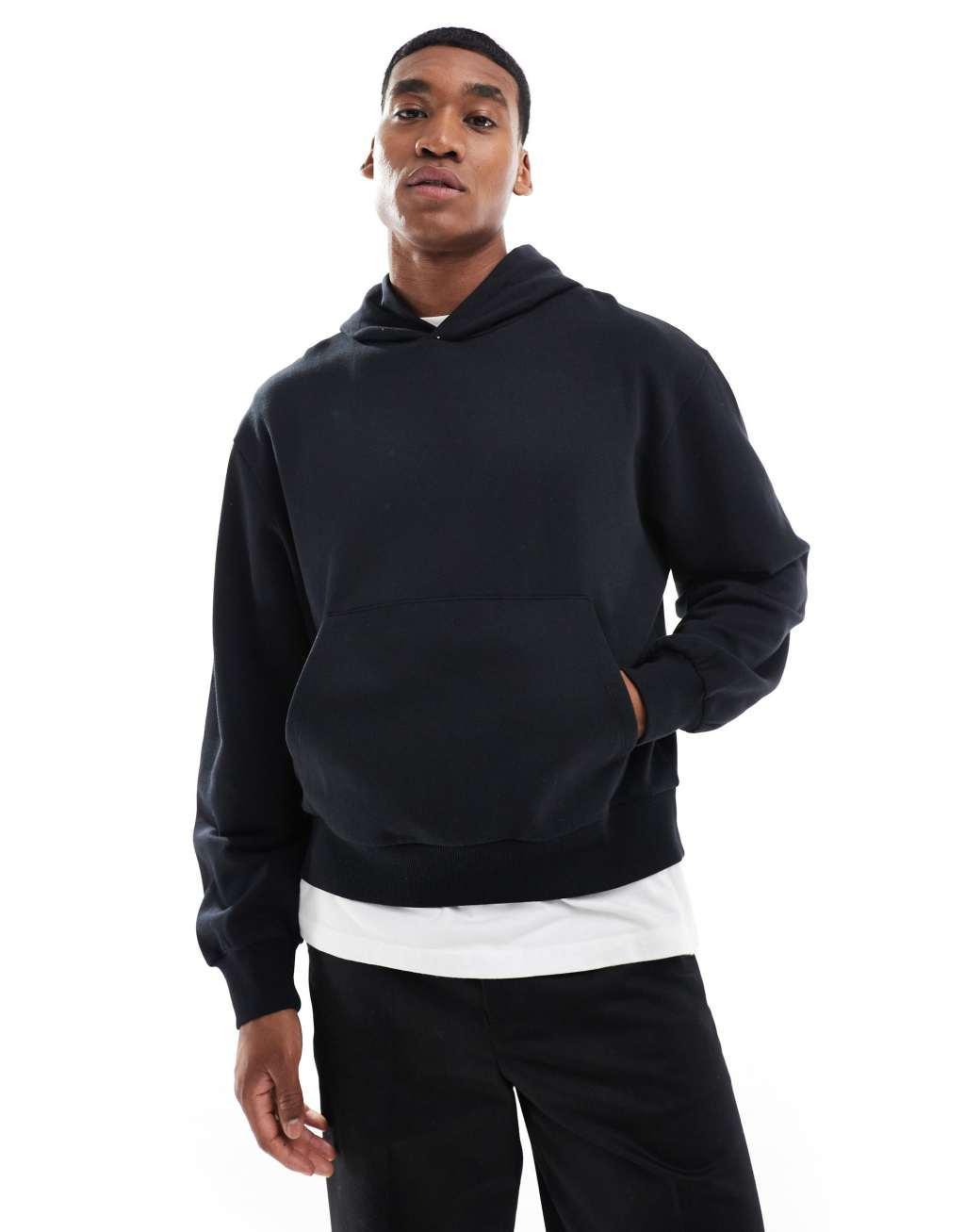 ASOS DESIGN oversized hoodie with line drawing back print in black Product Image