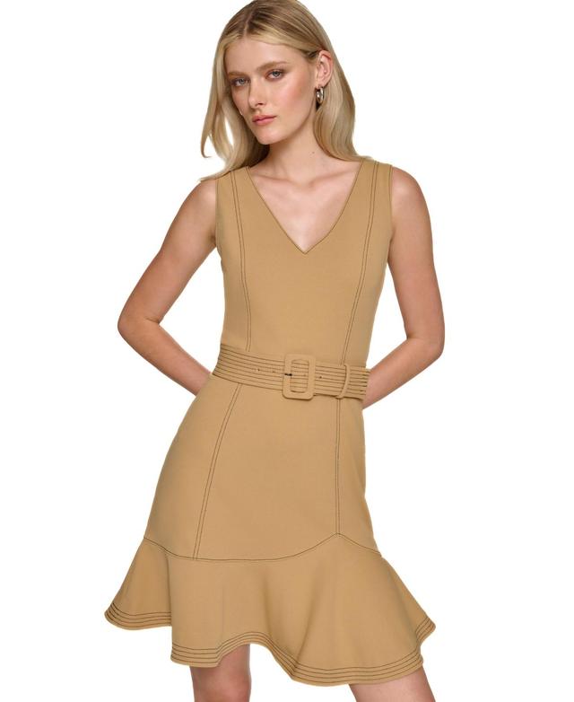 Women's Belted Scuba Crepe Dress Product Image