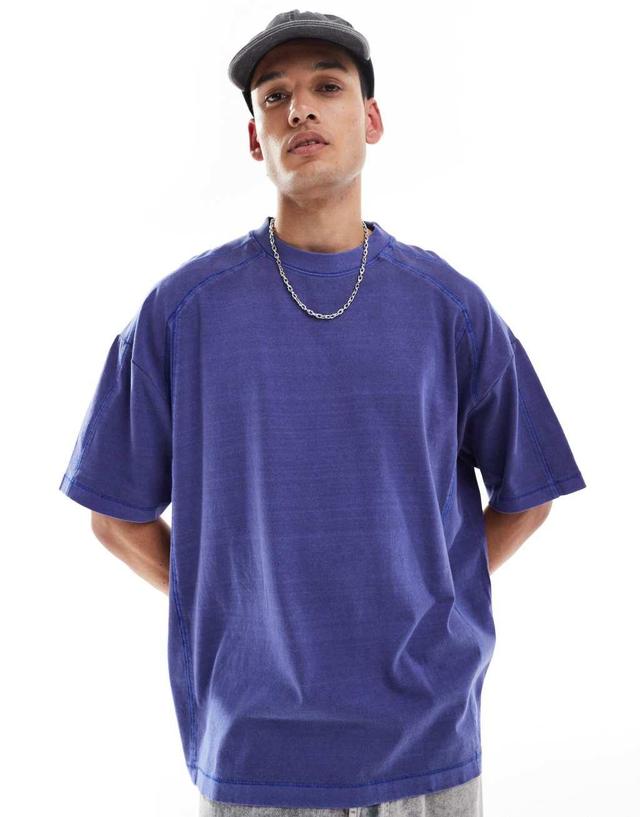 ASOS DESIGN oversized t-shirt with cover stitch detailing in blue Product Image