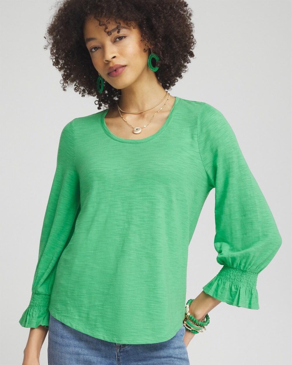 Women's Smocked 3/4 Sleeve Tee Product Image