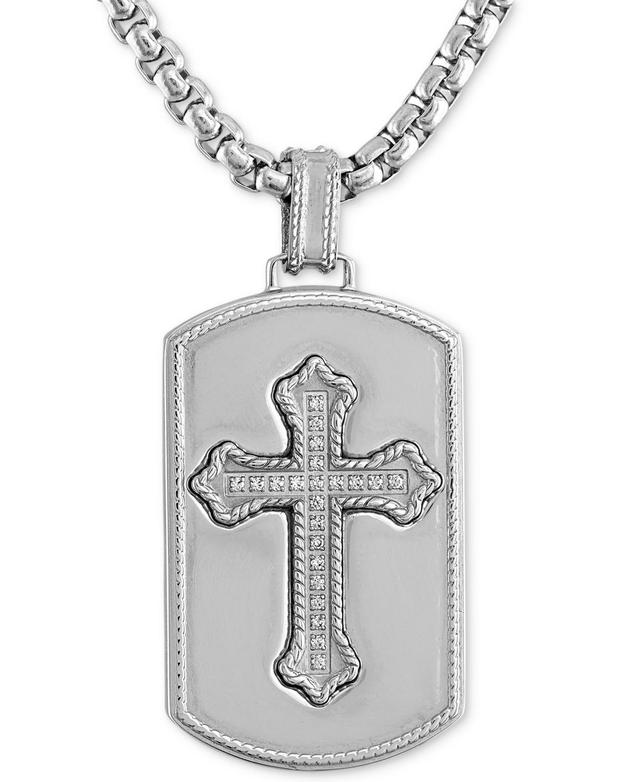 Mens Diamond Cross Dog Tag 22 Pendant Necklace (1/10 ct. t.w.) in Stainless Steel Product Image