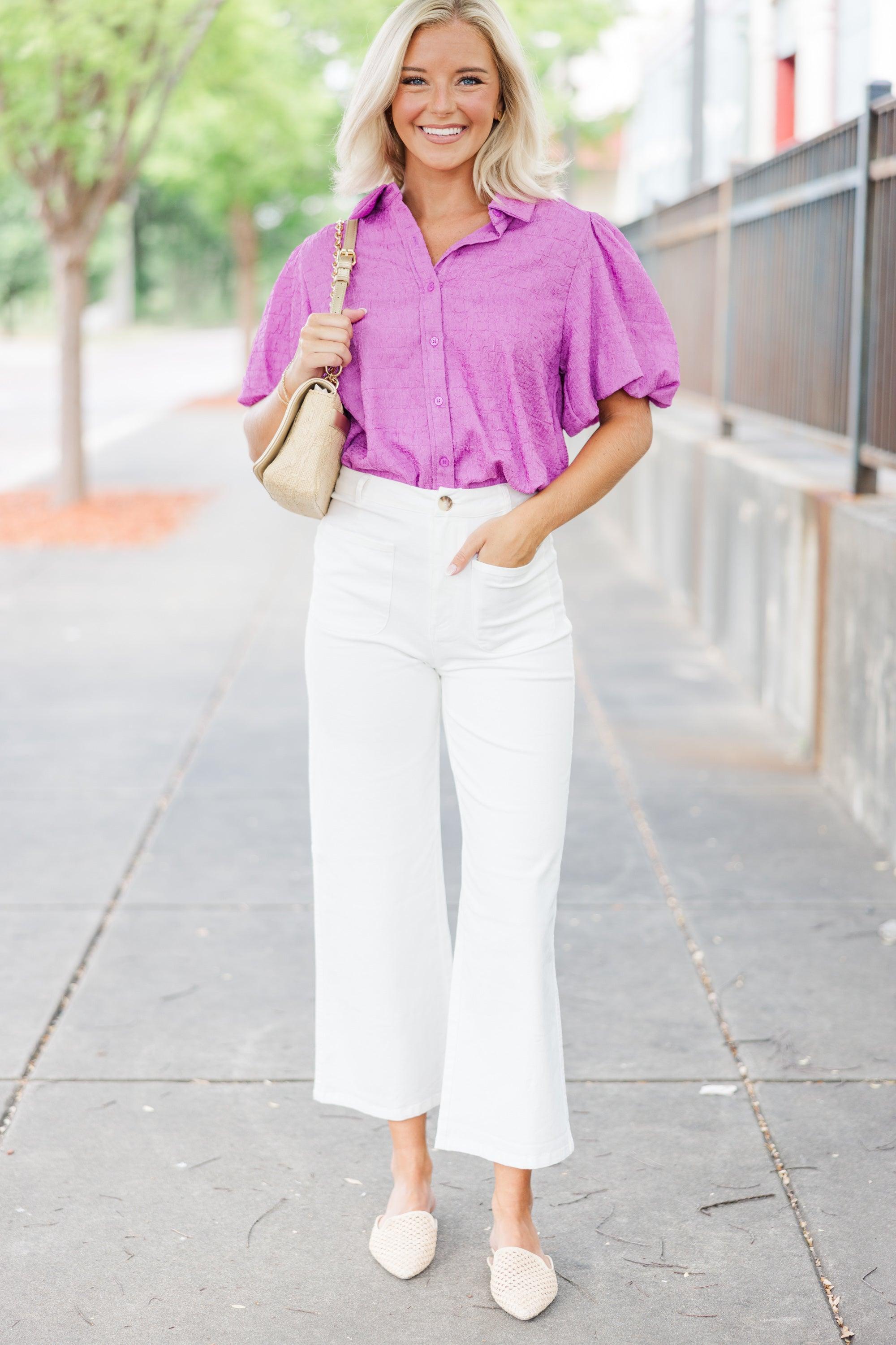 Happy You're Here Lavender Purple Textured Blouse Female Product Image