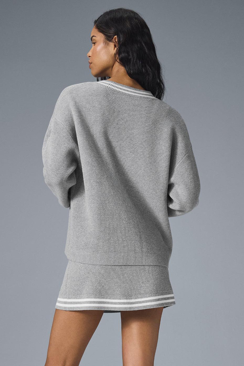 Tennis Club Sweater Knit Cardigan - Athletic Heather Grey/White Female Product Image